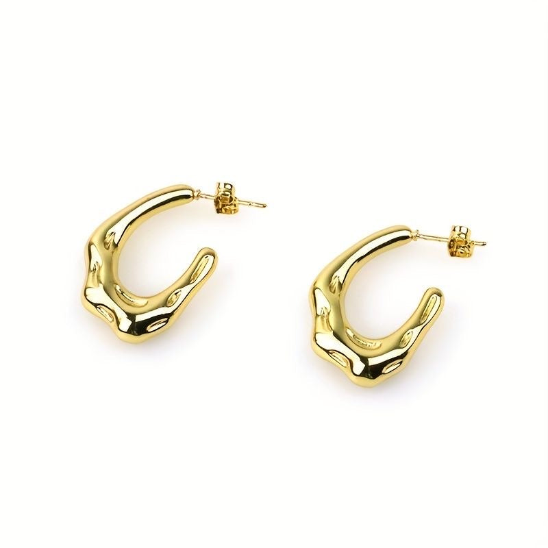 Abstract Hook Shaped Gold Earrings
