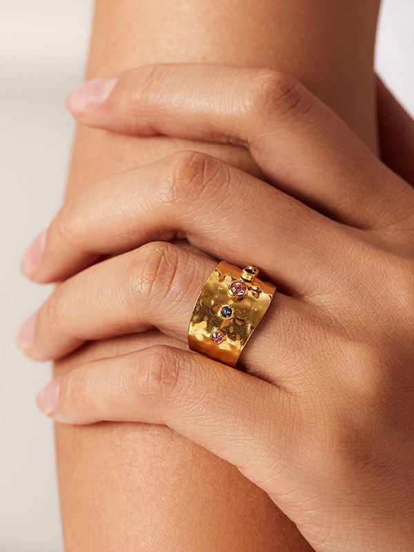 Gem Stone Chunky Gold Ring - 18K Gold Plated | Stainless Steel