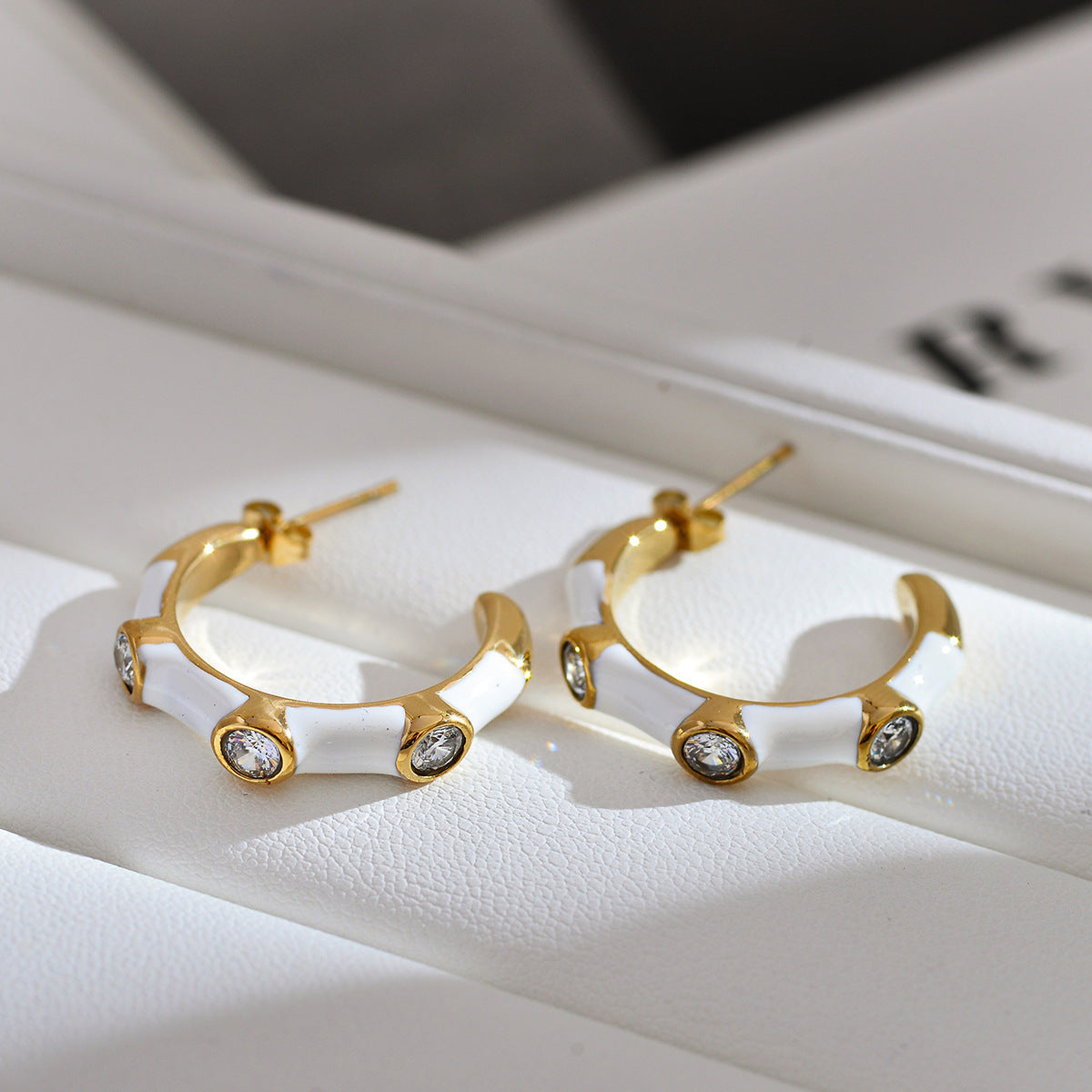 Diamond Studded White Hoops