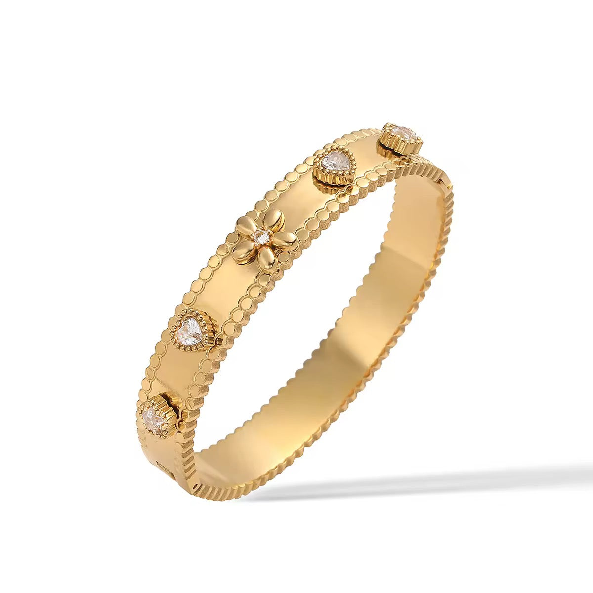 Flower and Gem Studded Gold Band