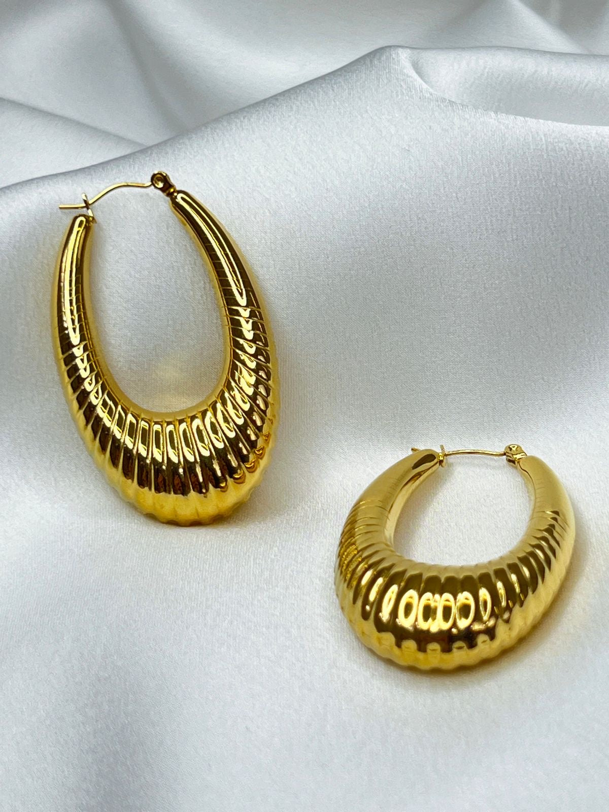 Long Striped Gold Hoops