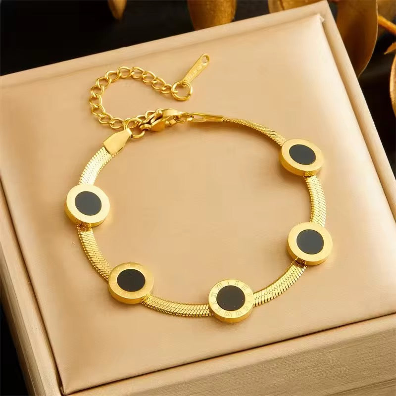 Black Roman Number Snake Chain Bracelet