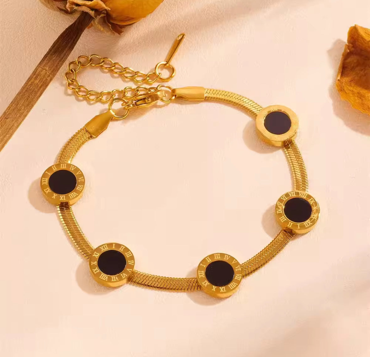 Black Roman Number Snake Chain Bracelet