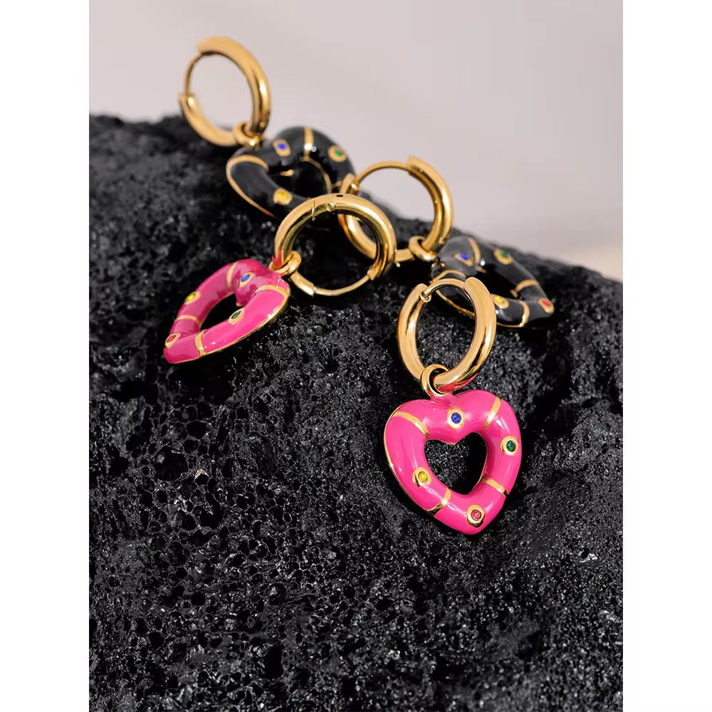 Pink Love Enamel Heart Huggies