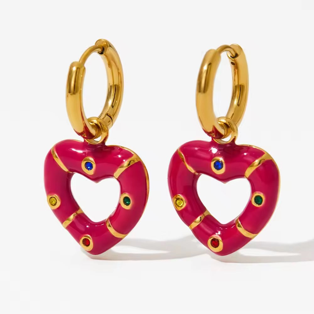 Pink Love Enamel Heart Huggies