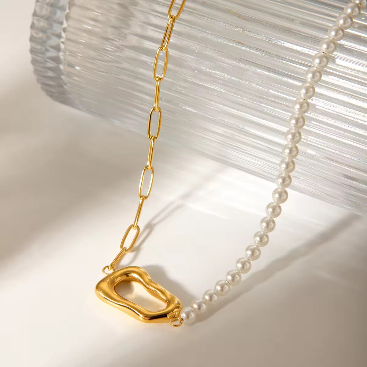 Half Pear Half Gold Link Chain Necklace