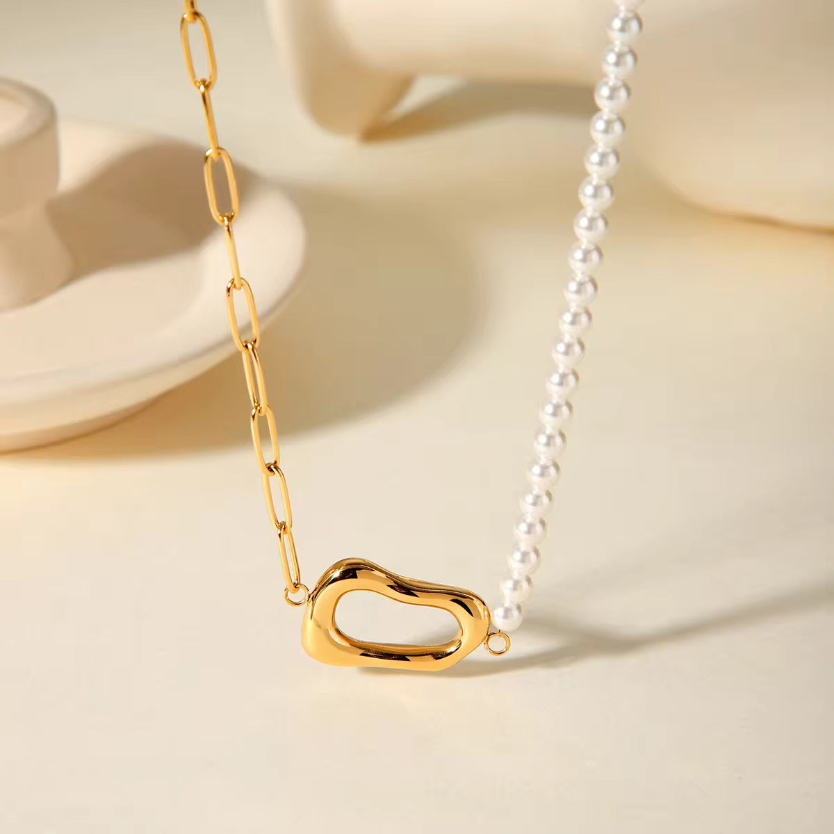 Half Pear Half Gold Link Chain Necklace