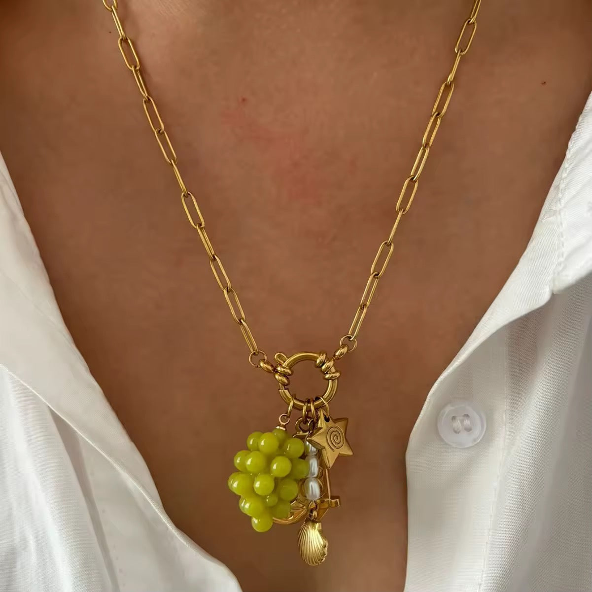 Grape & Boot Charm Pendant Necklace
