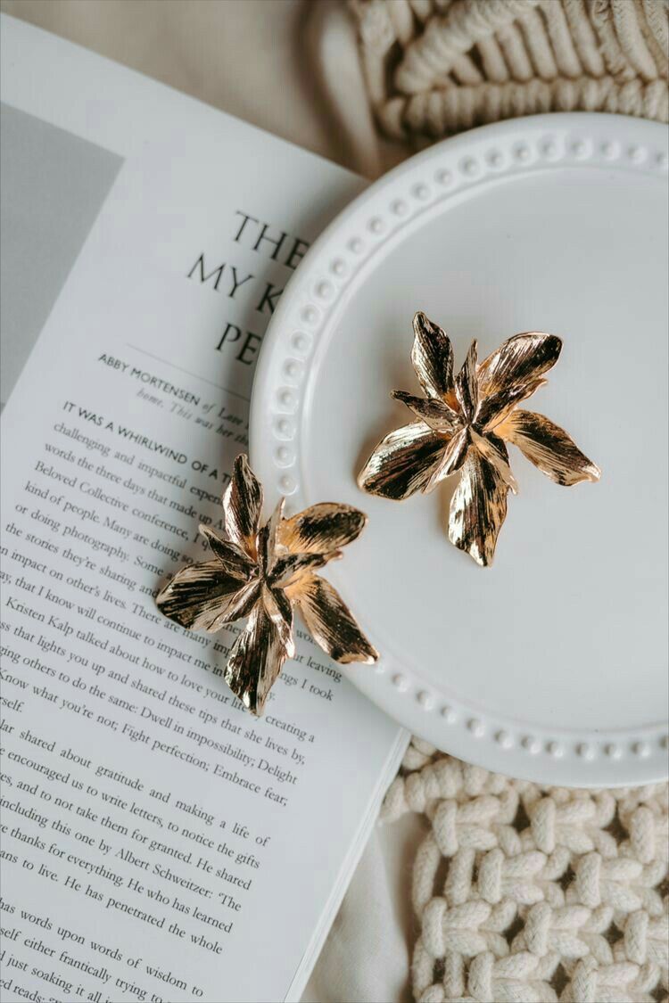 Gold Plated Flower Statement Earrings