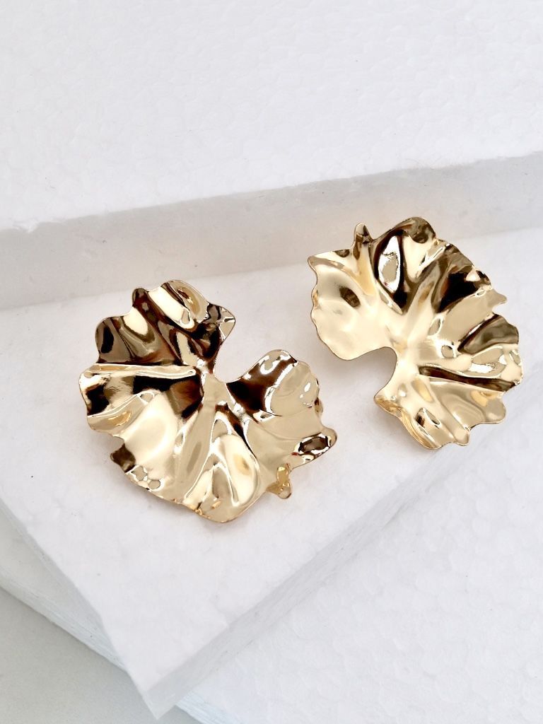 Crushed Leaf Gold Earrings