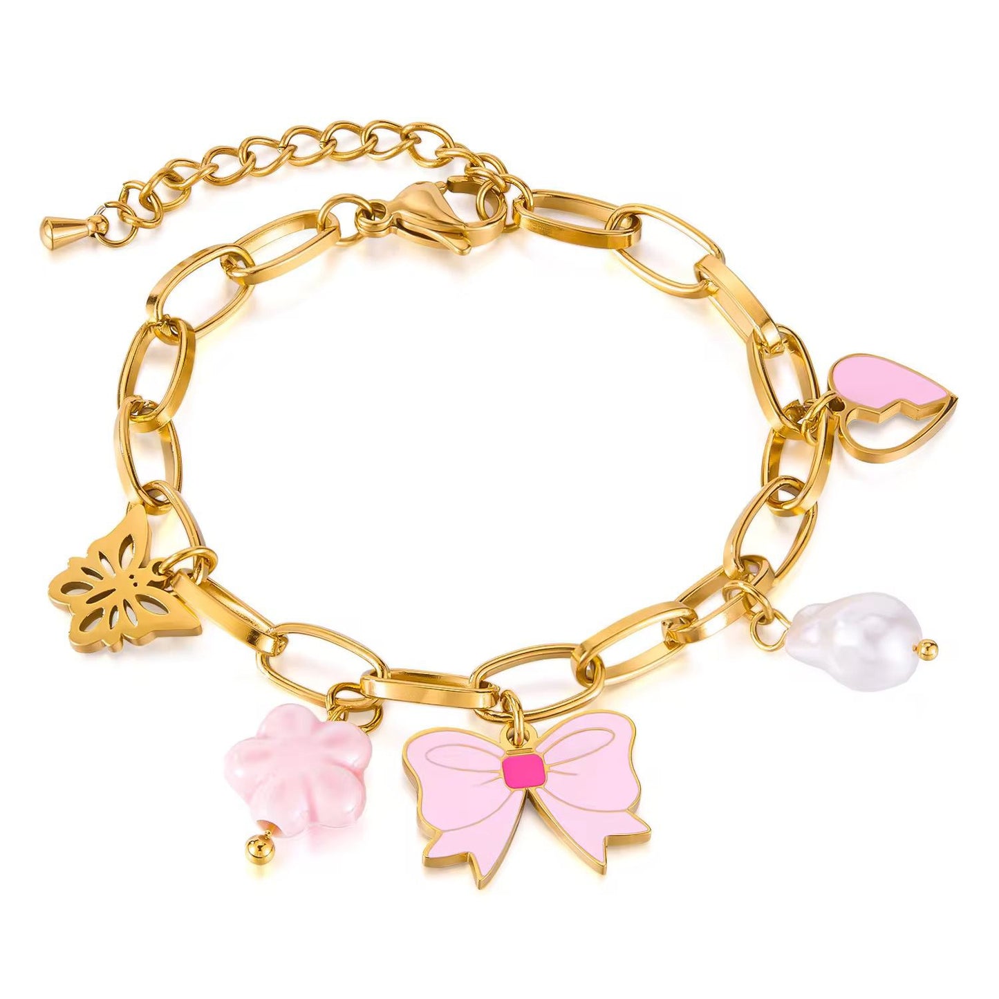 Oh So pretty Pink Bow Charm Bracelet