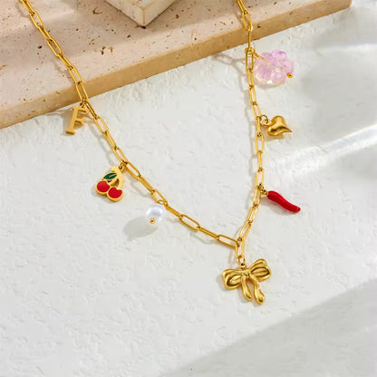 Small Bow with Chilli & Cherry Charm Necklace