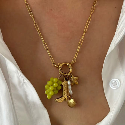 Grape & Boot Charm Pendant Necklace