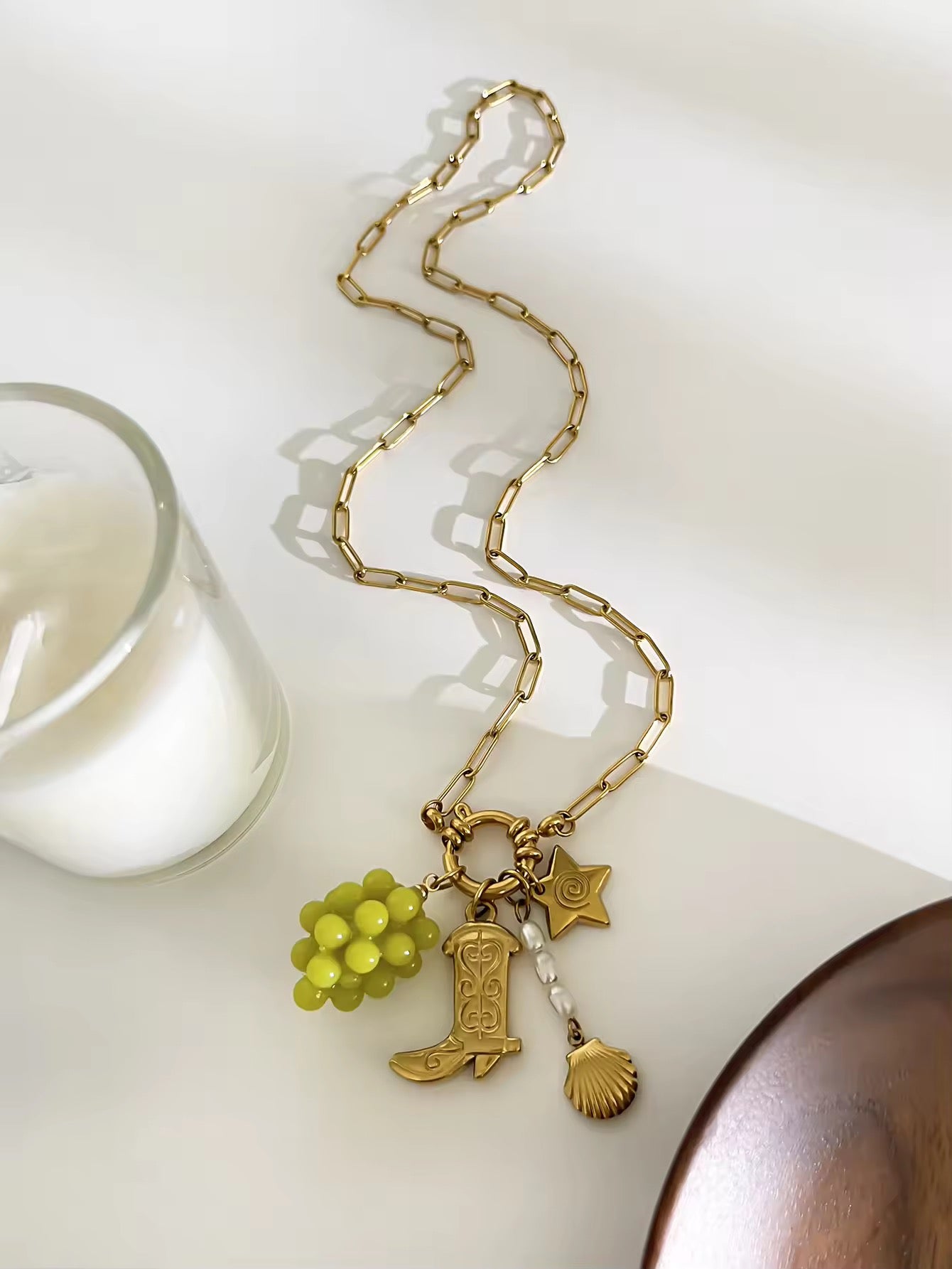 Grape & Boot Charm Pendant Necklace