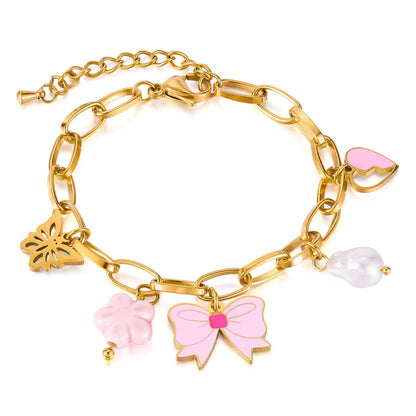 Oh So pretty Pink Bow Charm Bracelet